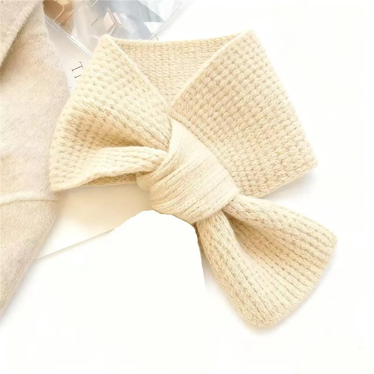 Ingvn - Women's Autumn Winter Korean Solid Knit Lazy Cross Neck Warmer Scarf Student Warm Chic Coquette Trendy