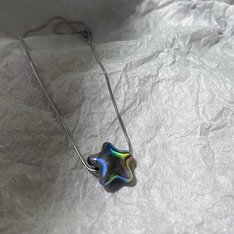 Ingvn  Goth Harajuku Sweet Cool Colorful Star Heart Pendant Necklace For Women Choker Cute Y2k Transparent Love Y2k 45cm
