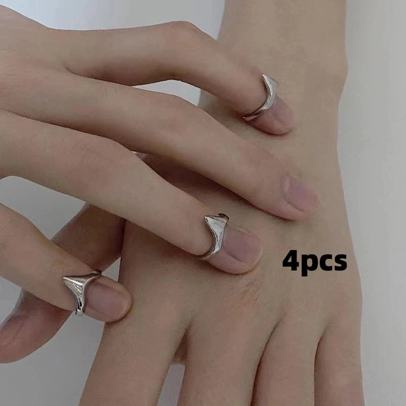 Ingvn  4pcs Knife Edge Metal Tail Ring Simple Personality Cool Opening Fashion Ring for Men Women Girls Men Party Jewelry New INS