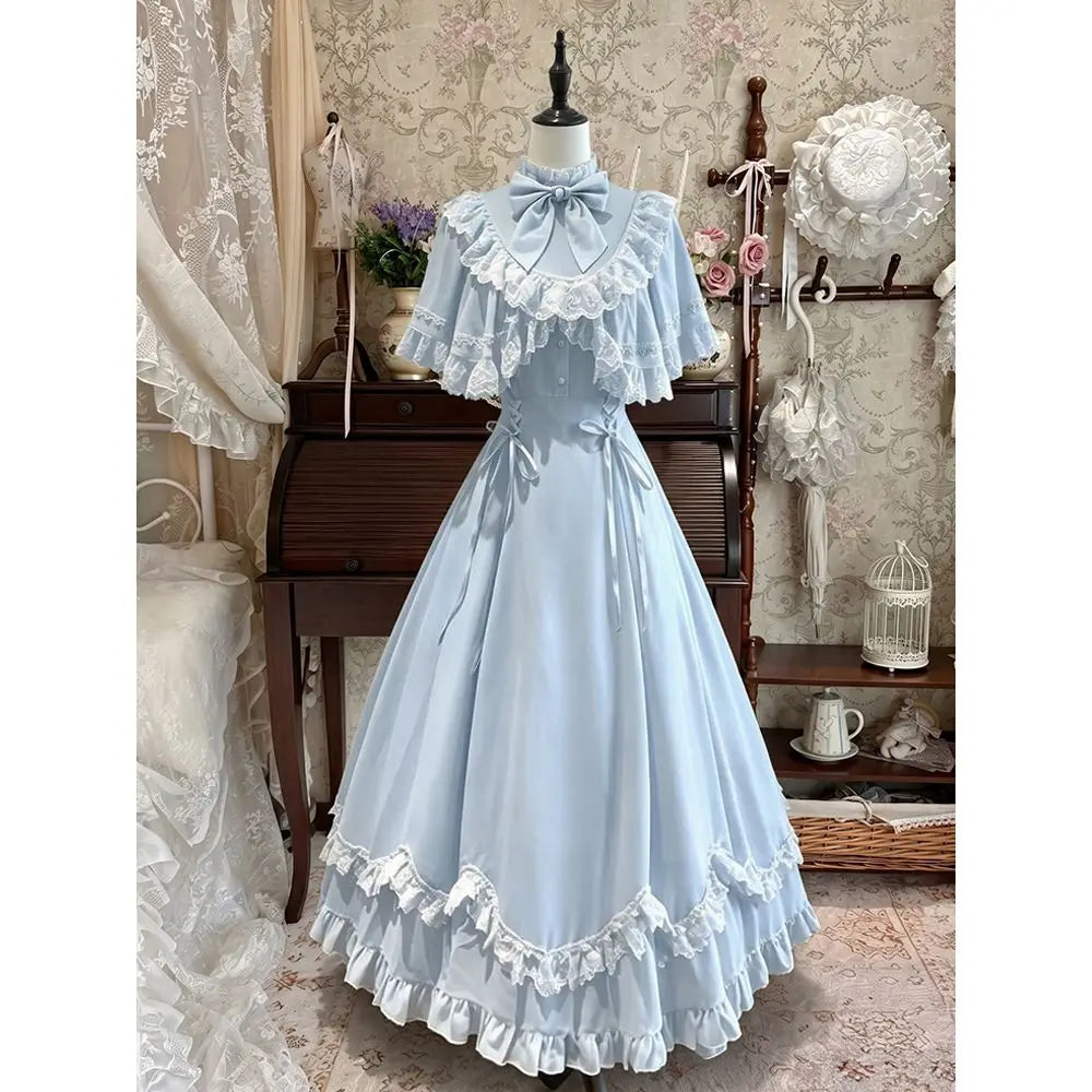 Ingvn  Japanese Harajuku Kawaii Y2K Lolita Dress Women High Waist Patchwork Bow Lace Cute E-girl Casual Streetwear Fashion Dress