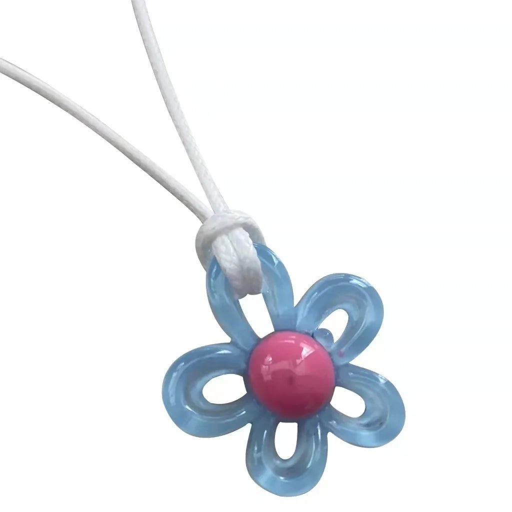 Ingvn  Colorful Acrylic Flower Pendant Wax Line Necklace Fashion Neck Handmade Chain Charm Statement Women Pendulum Y2K Jewelry Gift