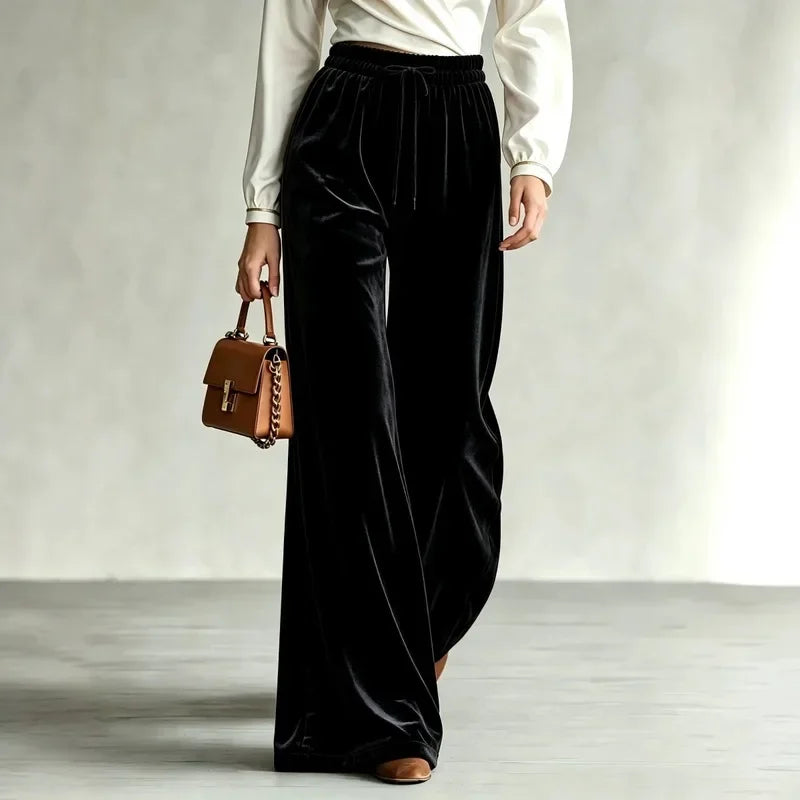 Ingvn - New Fashion Solid Color Versatile Wide Leg Long Pants Autumn Winter Elastic Waist Women Trousers Office Lady Casual Loose Pants