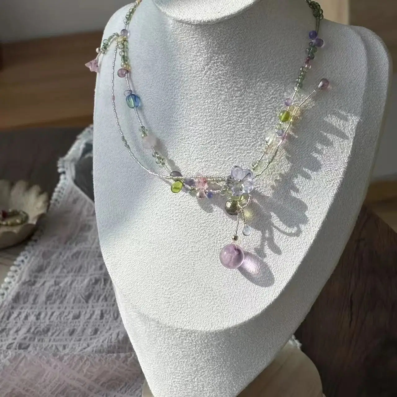 Ingvn  Korean Romantic Clavicle Chain Necklace Drop Beaded for Beach Trips Dating Daily Commuting - Original Stylish Accessory