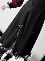 Ingvn  Japanese Lolita Lace Patchwork Shirts Women + New Slim high Waist Midi Black Skirts sweet kawaii Two Piece Sets