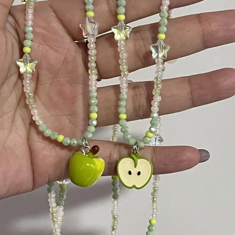 Ingvn  New Cute Harajuku Cartoon Fruit Ceramic Pendant Green Charm Beads Choker Necklace Women Y2K Jewelry Aesthetic Summer Accessories
