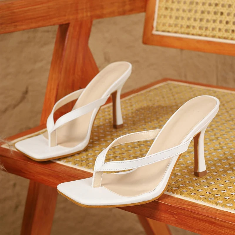 Ingvn  Summer Fashion Thin High Heels Slippers Women Square Clip Toe Beach Flip Flops Shoes Gladiator Sandals Female Mules Slides