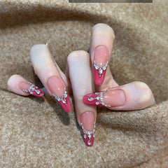 Ingvn  10Pcs Butterfly Rhinestone Full Cover Nail Tips Almond White French Handmade False Nails Press on Wearable Oval Fake Manicure
