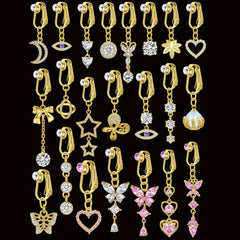 Ingvn  2 Pcs Elegant Clip-On Fake Belly Button Rings for Women - 304 Stainless Steel, Heart, Butterfly & More Designs, Ideal Gift