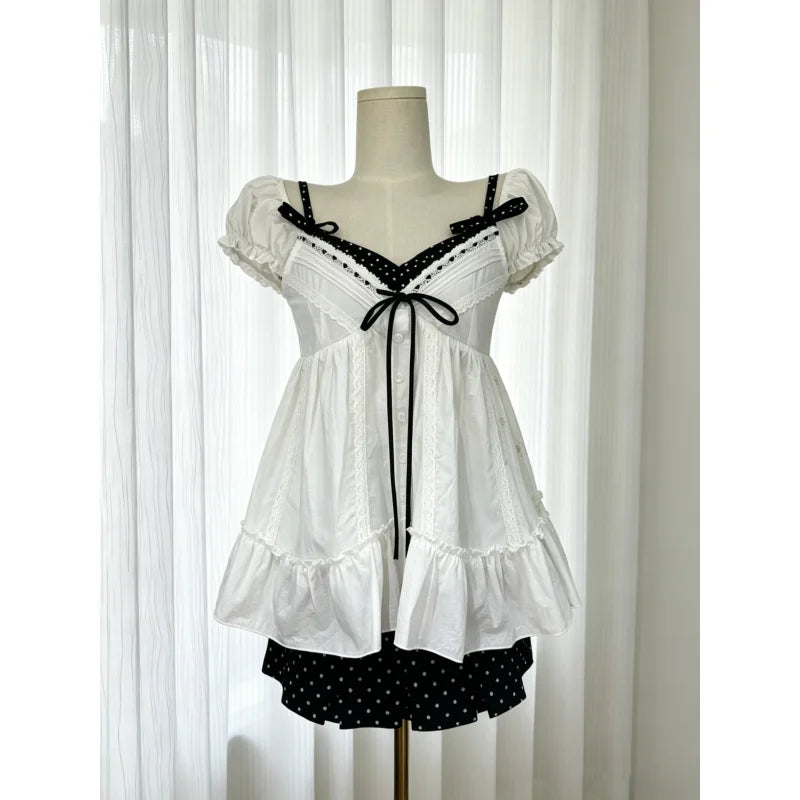 Ingvn  Kawaii Harajuku 3 Piece Set Women Gothic Lolita Lace Shirt Slim Y2K Skirt Aesthetic Korean Fashion Suit Chic
