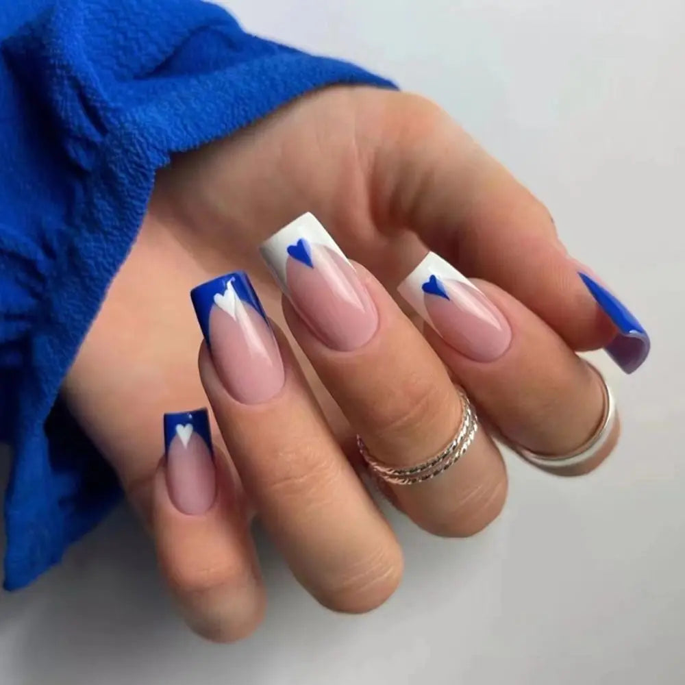 24pcs Square False Nails Love Heart Gradient Rainbow French Manicure  Full Cover Fake Nails Detachable Nail Tips Press on Nails