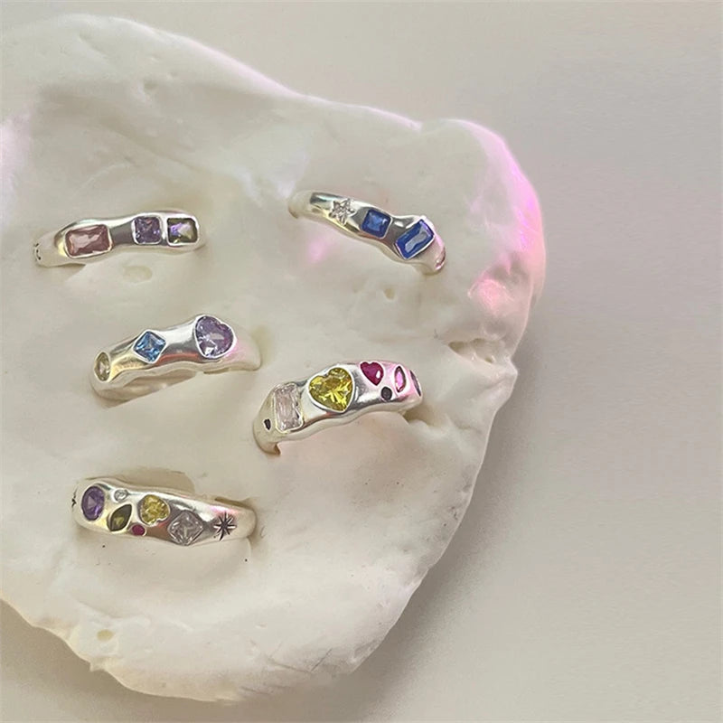 Ingvn  Korean Opal Irregular Rings Pink Zircon Natural Stone Girl Wedding Engagement Rings Opal Crystal Y2K Rings Aesthetic Jewelry