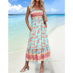 Ingvn  New Fashion Women's Waist Cinching Holiday Style Dress Ladies Elegant Sleeveless Foral Printed Elastic Waist Midi Skirt