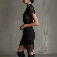 Ingvn  Summer Women Sexy Mesh See Through Mini  Dress Outfit Puff Short Sleeve Dresses Party Club O Neck Elegant Lady Clothes