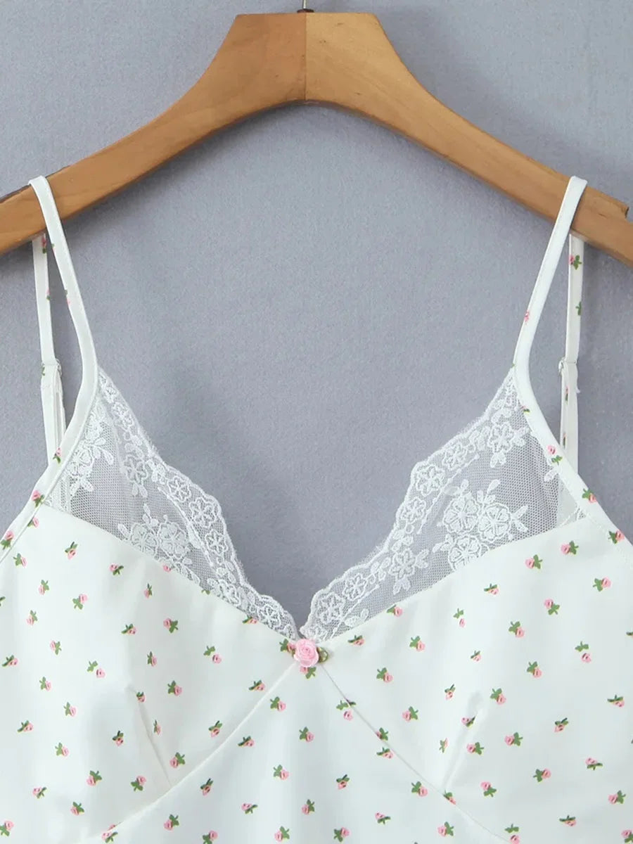 Ingvn  White Cozy Homewear Lace Trim Polka Dot Mini Slip Dress for Women Slim Satin Fabric Nightgown for Pajama Parties