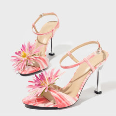 Ingvn  New Fashion Flower Bud Open Toe Designer Sandal Female Buckle Strap Pink High Heels Party Prom Shoes Women Sandalias