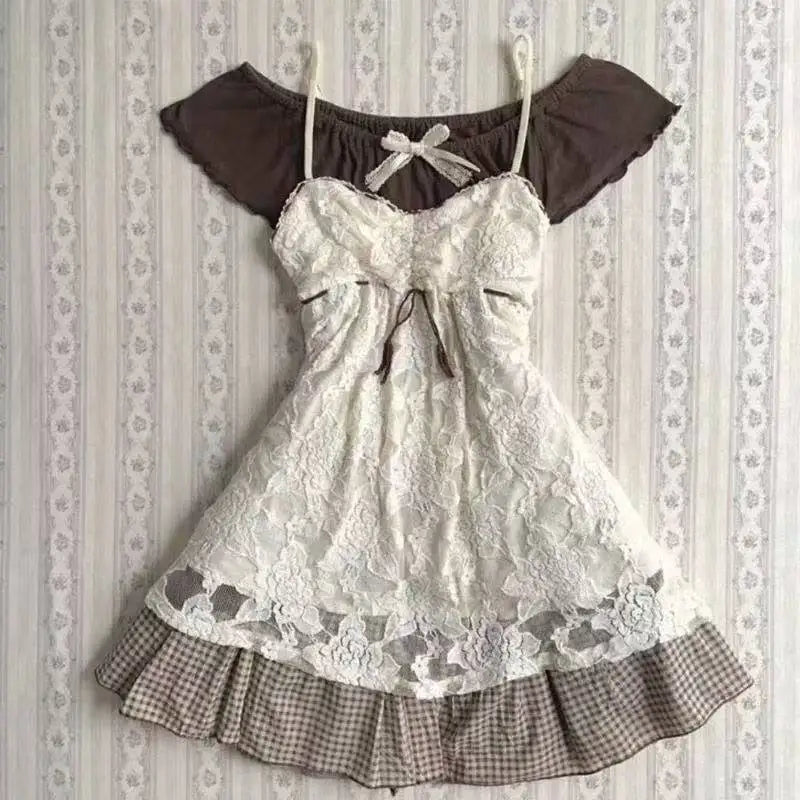 Ingvn  Y2K Streetwear Lolita Skirt Set Women Gothic Vintage Lace Tops Casual Fashion Mini Skirt Elegant Spicy Girl Casual Daily