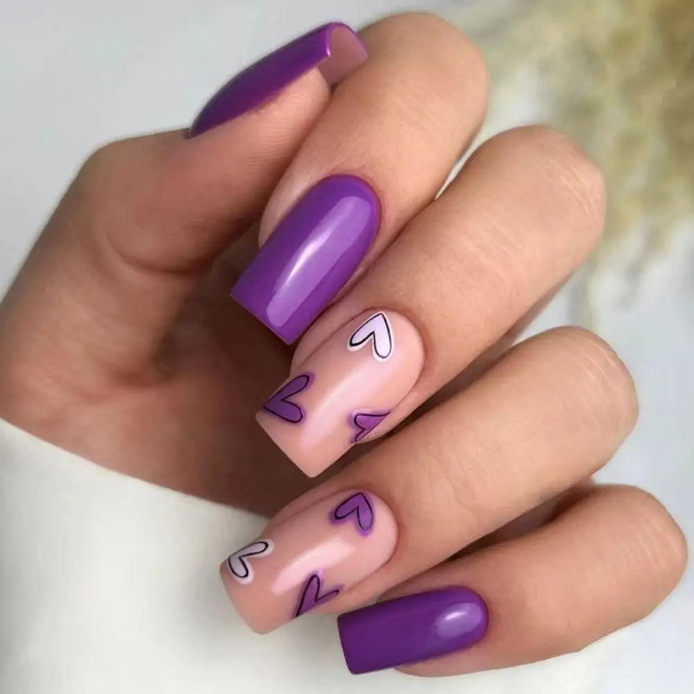 24pcs Square False Nails Love Heart Gradient Rainbow French Manicure  Full Cover Fake Nails Detachable Nail Tips Press on Nails