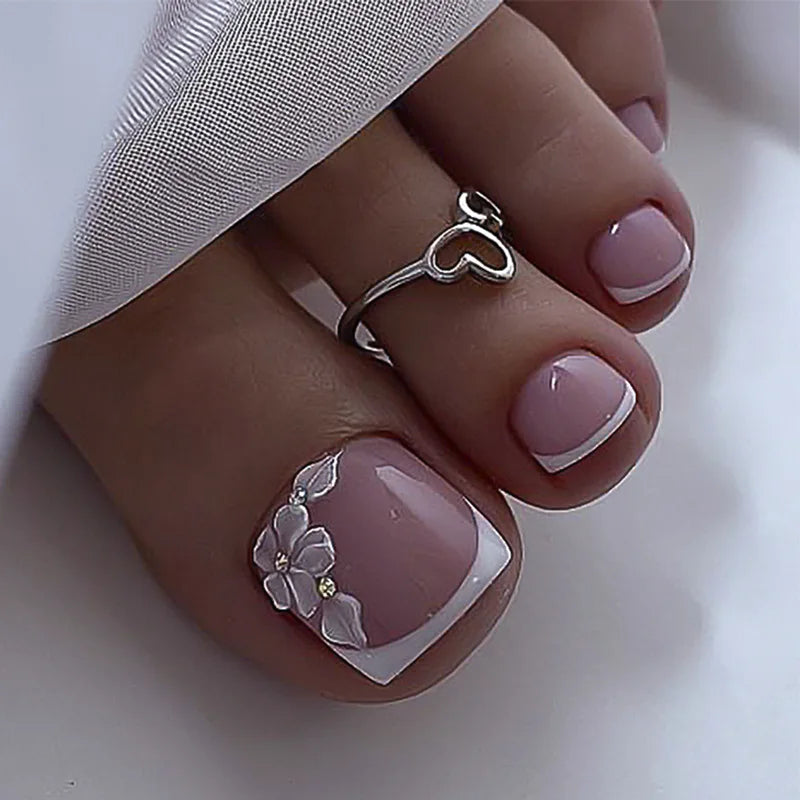 Ingvn  24Pcs Ins Colorful Rainbow Toe Nail Tips Wearable Short Square Head Press on False Nails Glitter Cat's Eye Fake Manicure Summer