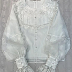 Ingvn  Vintage Lolita Shirt Japanese Women Elegant Sweet Lace Ruffle Embroidery Long Sleeve Blouse Y2k Aesthetic Clothes Tops