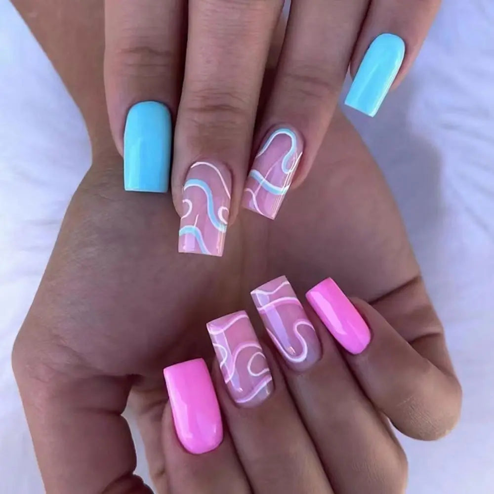 24pcs Square False Nails Love Heart Gradient Rainbow French Manicure  Full Cover Fake Nails Detachable Nail Tips Press on Nails