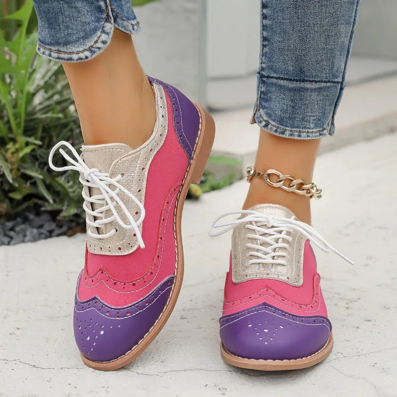 Ingvn  Big Size Shoes Woman Round Toe Female Footwear British Style Oxfords Mixed Colors Low Heels Casual Sneaker New DressSingle Shoes