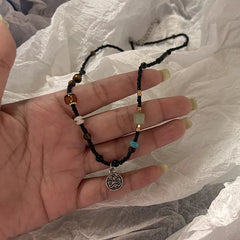 Ingvn  Ping An Lock Handmade Bone Chain with Retro Beaded Design Feeling: A Small Group Necklace with a New Chinese Style Chinese Style