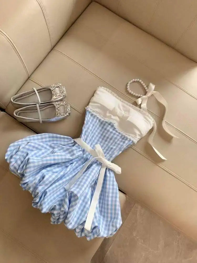 Ingvn  Chic Party Mini Dress Women Sweet Lace Bow Ruffle Princess Design Elegant Female Summer Holiday Fashion