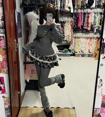 Ingvn  Japanese Style Kawaii Set Girls Solid Knitted Sweater Slim Plaid Y2k Mini Skirt Harajuku Fashion Suit Woman Chic