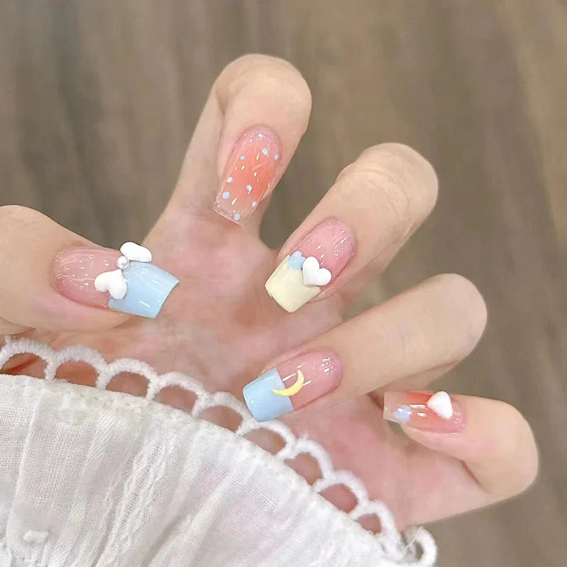 Ingvn  24Pcs Wearable Coffin Fake Nail Tips with Butterfly Camellia Designs Red Long Ballerina False Nails Press on Nails Art Manicure