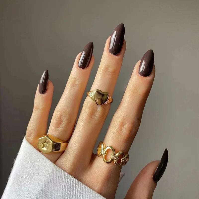 24Pcs Almond Shaped Wearable False Nails Medium Length Solid Colour Acrylic Press on Nail Red Full Coverage Removable Fake Nails