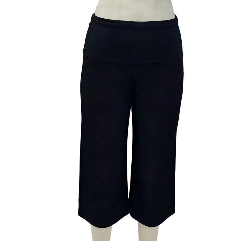 Ingvn  Womens Summer Capris Pants Casual Fold-Over Elastic Waist Side Split Hem Cropped Pants Trendy Trousers for Streetwear