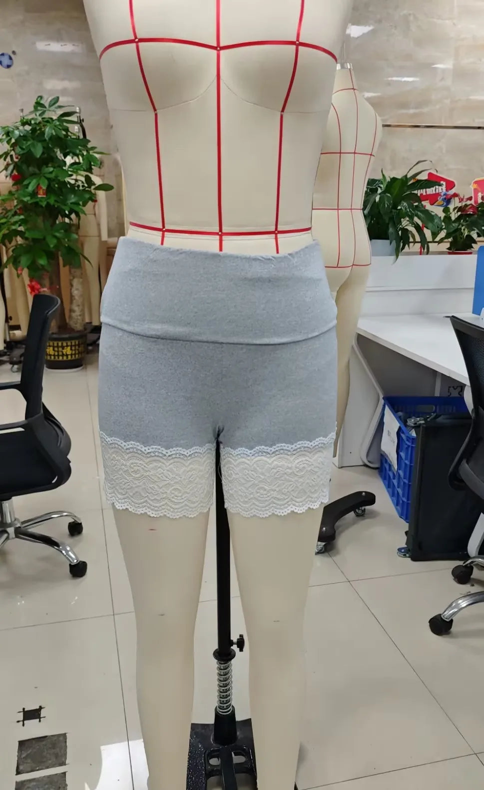 Ingvn  Womens Slim Fit Elastic High Rise Foldover Waist Bottoms with Wide Floral Lace Trim Patchwork Athletic Yoga Shorts