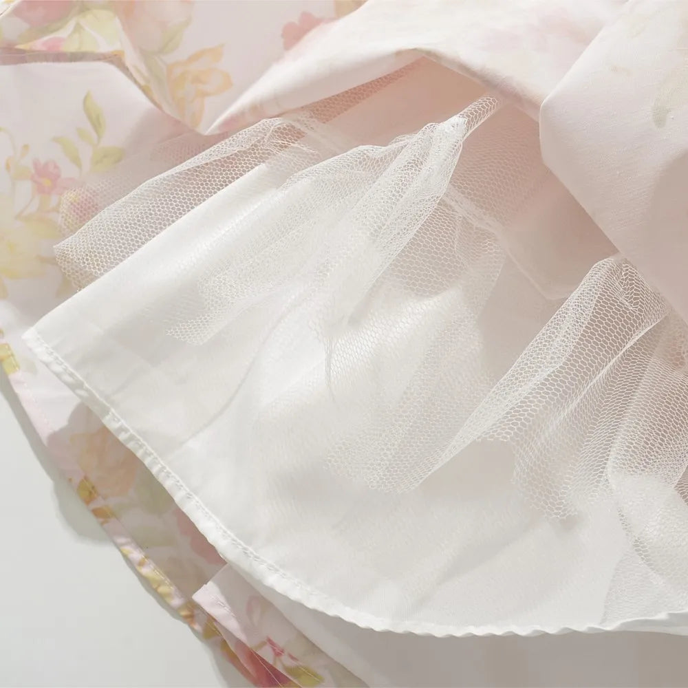 Ingvn  Sweet Pink Flower Print V Collar Sling Dress Women Corset Style Low Waist Folds Hem Ball Gown Swing Short Dresses Mini Tank Robe
