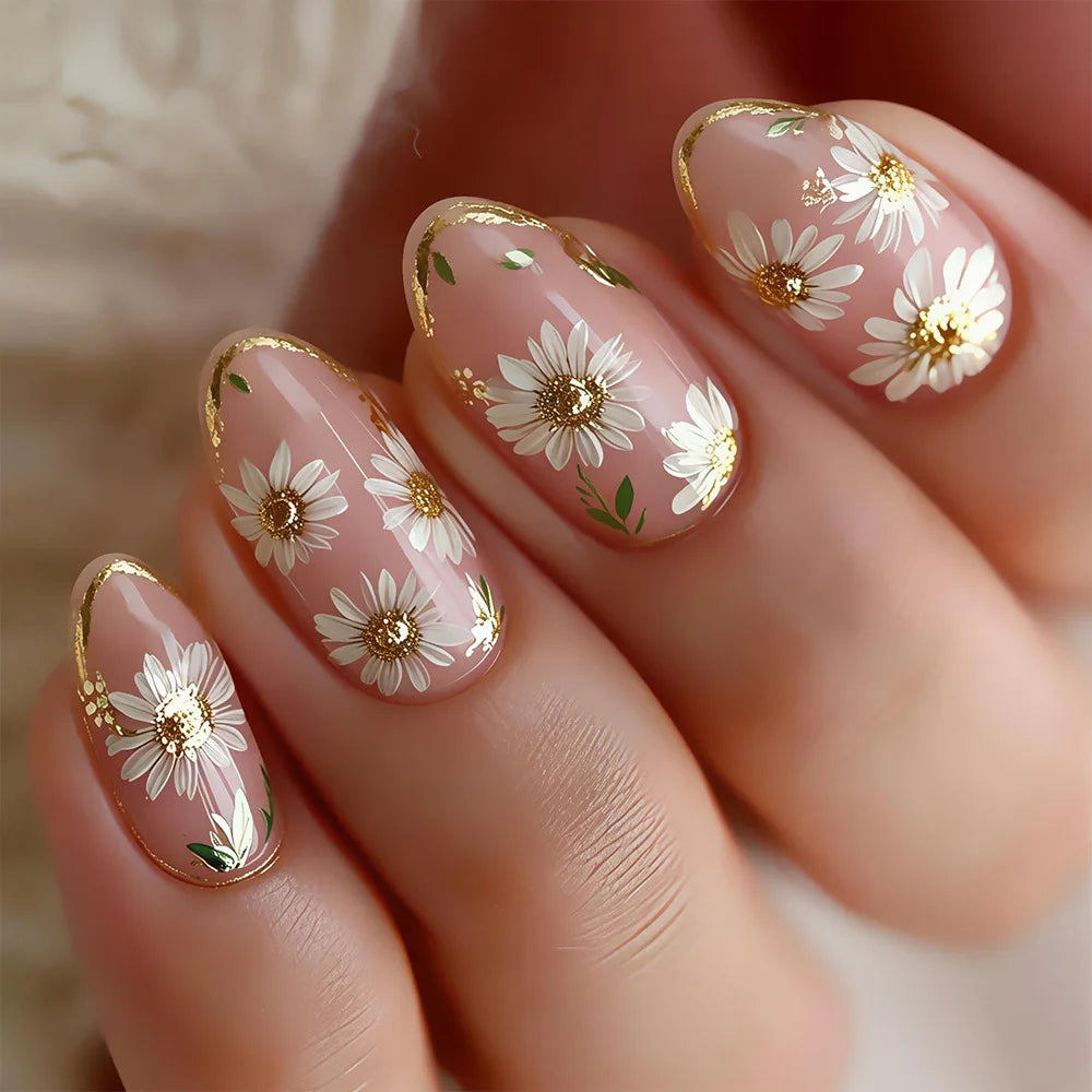 Ingvn  24Pcs Ins Simple French Full Cover Fake Nail Tips Almond Green Cat's Eye Press on False Nails Fashion Leaves Nails Set Wearable