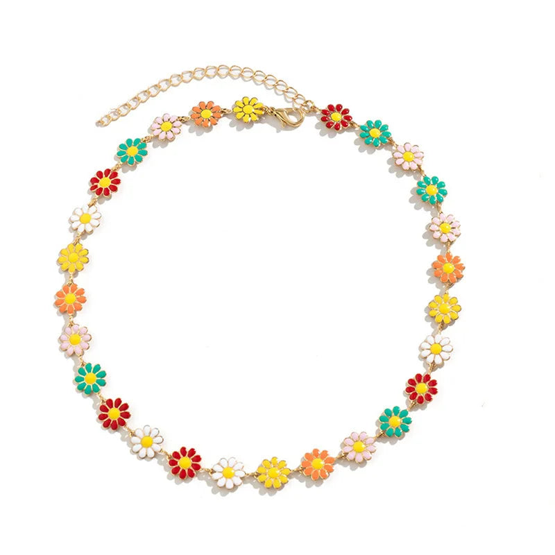 Ingvn  Daisy Colorful Necklace Women Bohemian Charm 18k Gold Plated Chain Stainless Steel Jewelry Cute Girl Accessories Gift