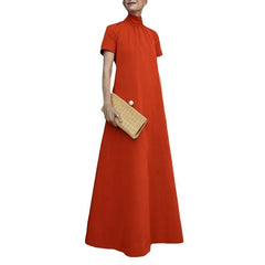 Ingvn  Plus Size Women's Fashion Solid Color Long Dress Elegant Ladies Casual Loose Short Sleeved Long Dress Dress Evening Dress