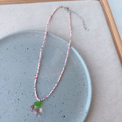 Ingvn  Korean Version Color Transparent Glass Cherry Pendant, Imitation Crystal Bead Sweet Necklace Jewelry For Girls' Parties