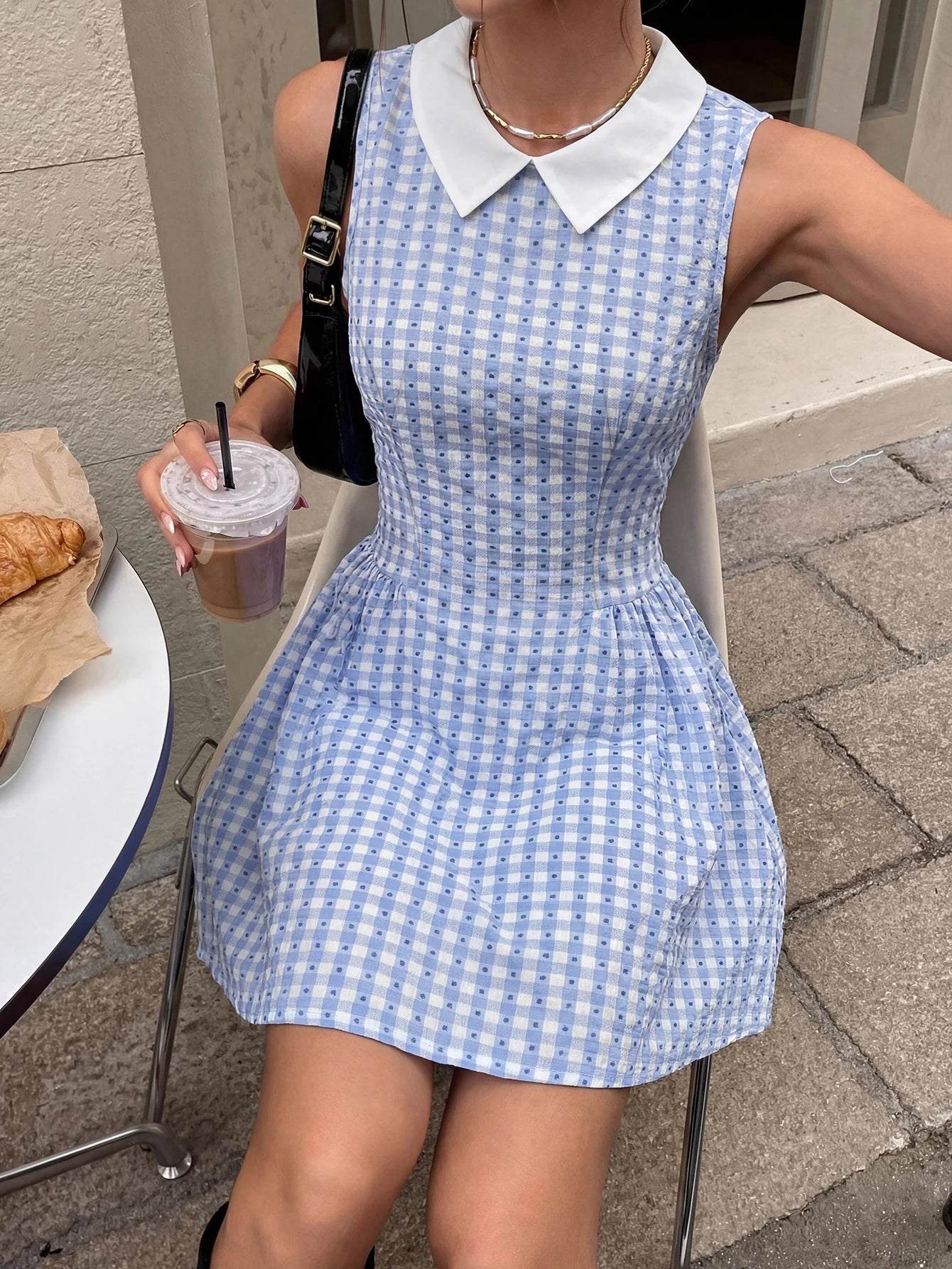 Ingvn - New Sleeveless Dresses for Women Summer Doll Collar Plaid Women Dress A-LINE Mini Dress Women Vestidos De Verano Mujer