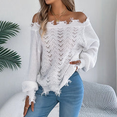 Ingvn  Autumn Winter Women's Clothing Solid Off Shoulder Long Sleeve Pullover Sweater Streetwear Knitwear For Woman Acrylic Regular