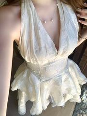 Ingvn  French Elegant Irregular Sleeveless Dress Woman Harajuku Vintage Solid Lace Dress Korean Fashion Short Party Dress Chic