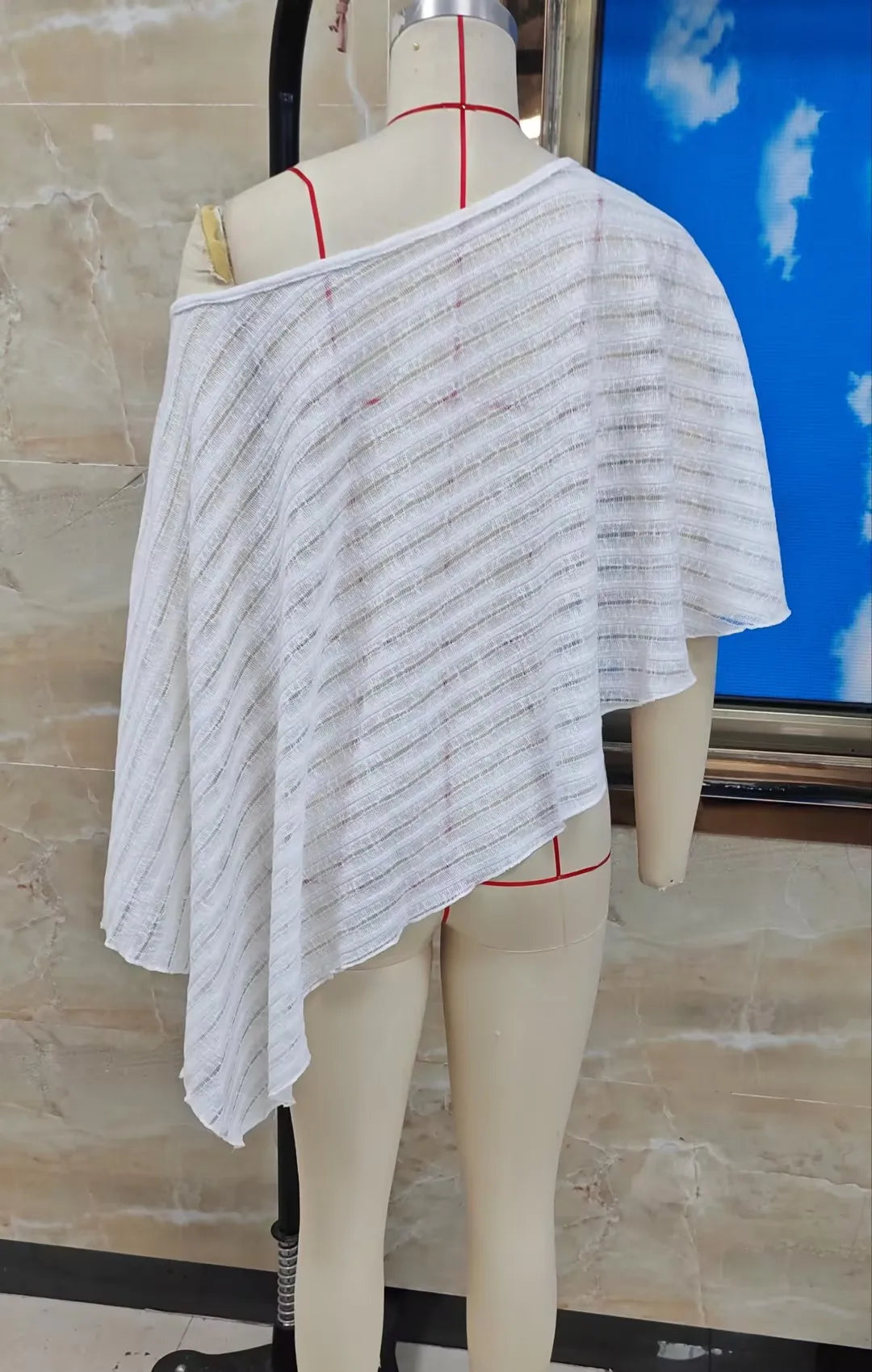 Ingvn  Women's Knitted Bikini Cover-up See-through Solid Off One Shoulder Irregular Triangle Hem Loose Pullover Summer Beach Tops