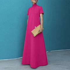 Ingvn  Plus Size Women's Fashion Solid Color Long Dress Elegant Ladies Casual Loose Short Sleeved Long Dress Dress Evening Dress