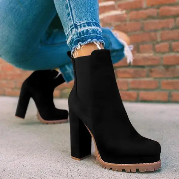 Ingvn  Women Shoes Ankle Boots Woman Sexy High Heels Pattern Chunky Heel Shoes Ladies Female Round Toe Women's Faux Suede Boots