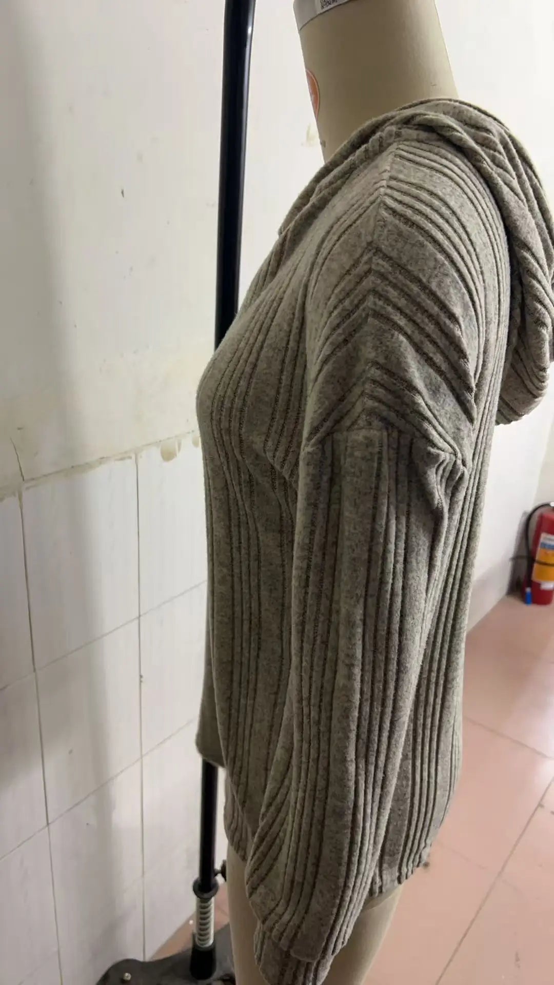Ingvn - Women's Striped Ribbed Hooded Blouse Half Button Loose Long Sleeve Casual Daily Wear Pullover Top