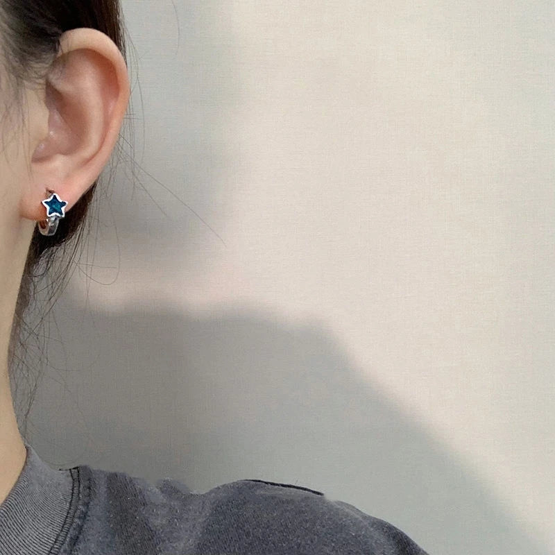 Ingvn  New Trendy Cute Sweet blue star Hoop Earrings for Women Girls Simple Fashion Vintage Earrings Aesthetic Jewelry Y2K Gift