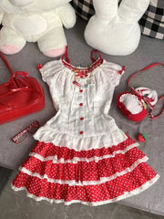 Ingvn  American Vintage Y2K 2‑Piece Sets Japanese Kawaii Crop Top Blouse and Mini Skirts Sweet Holiday Casual Outfits for Women