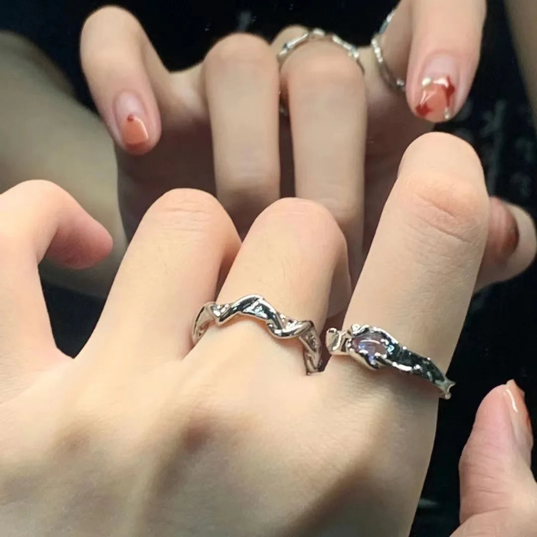 Ingvn  Fashion Trend Pink Crystal Bowknot Heart Rings Zircon Ring Y2K Shiny Zircon Rings for Women Girls Party Aesthetic Jewelry
