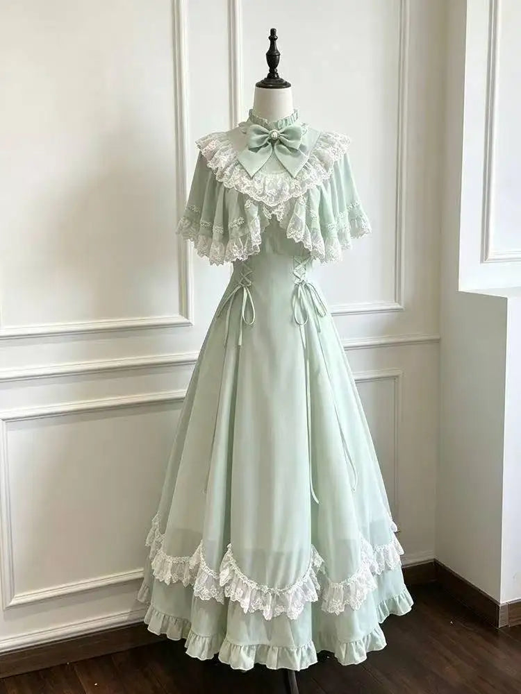 Ingvn  Japanese Harajuku Kawaii Y2K Lolita Dress Women High Waist Patchwork Bow Lace Cute E-girl Casual Streetwear Fashion Dress
