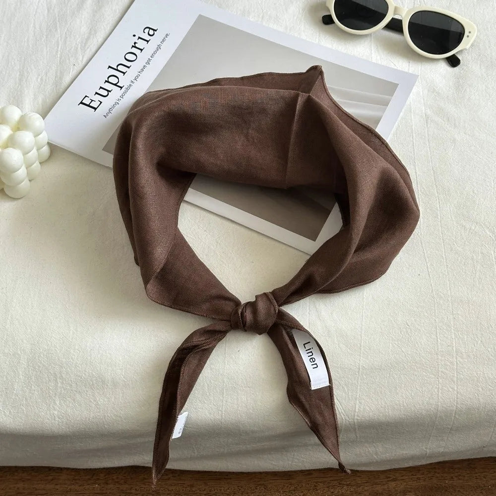 Ingvn - Mori Style Solid Color Linen Scarf Thin Fabric Comfortable Feel Headscarf Breathable Triangle Scarf Pastoral Style