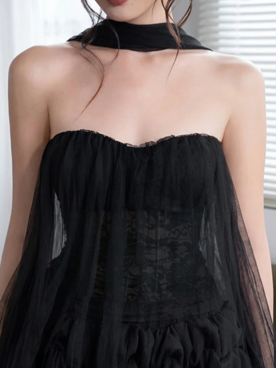 Ingvn  Solid Spliced Lace Two Piece Set Female Strapless Sleeveless Top Sexy Korean Women's Skirt Sets Summer Fashion New
